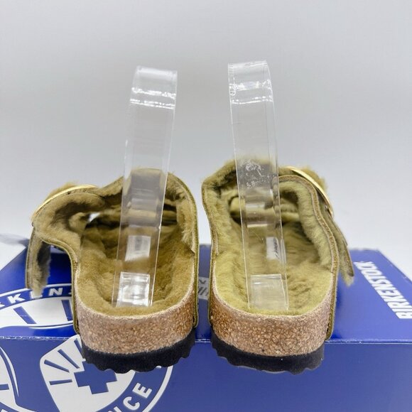 Birkenstock Arizona Big Buckle Shearling Olive Green Sandals Oil Leather EU 37 - Picture 8 of 13